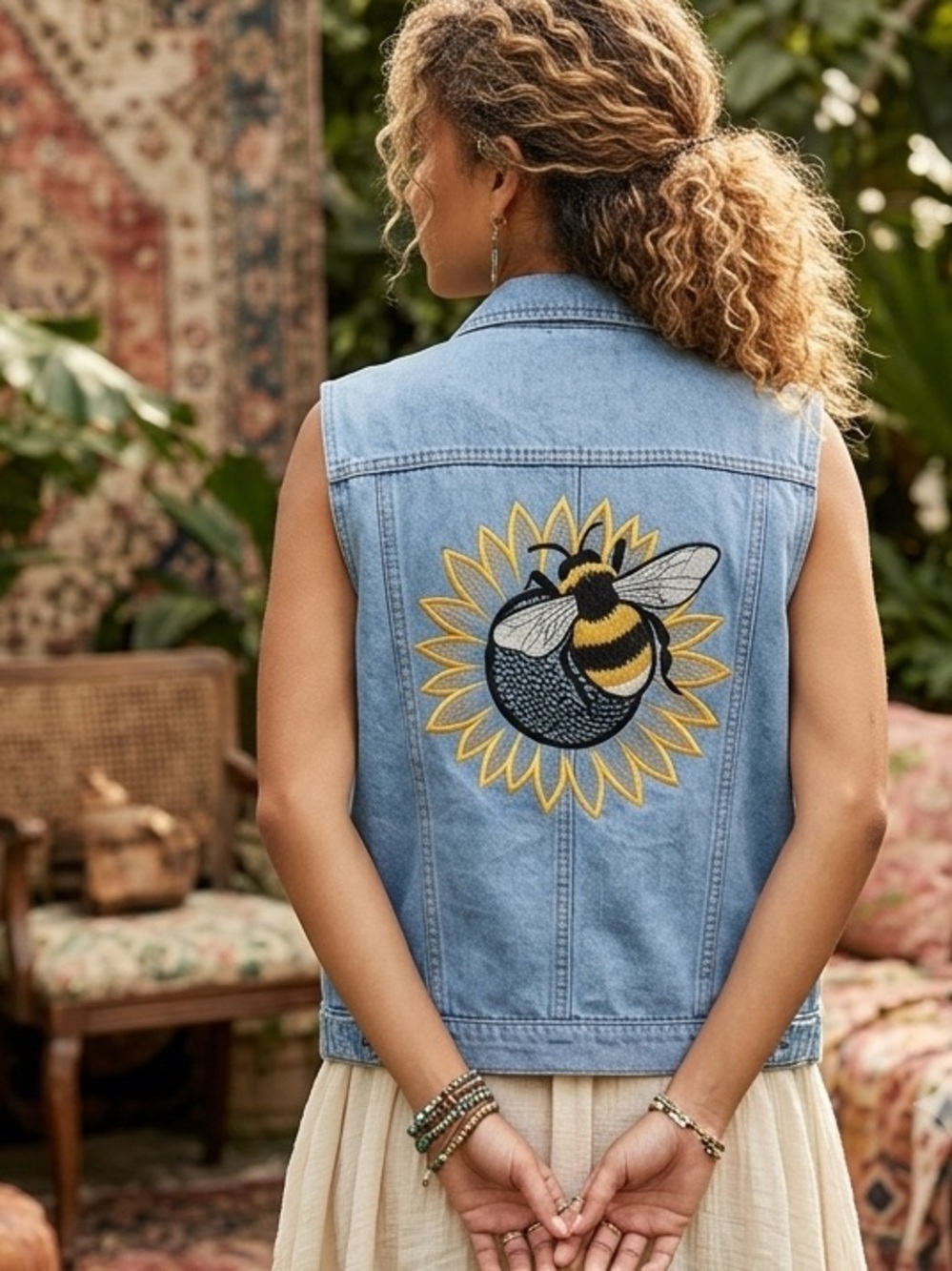 Simply Stitched embroidered vest. Let it bee 🐝